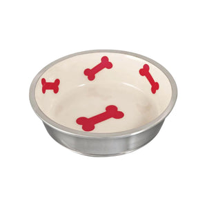 Loving Pets Robusto Bowl Large Ivory with Red Bone Accents