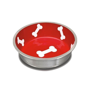 Loving Pets Robusto Bowl Large Red with White Bone Accents