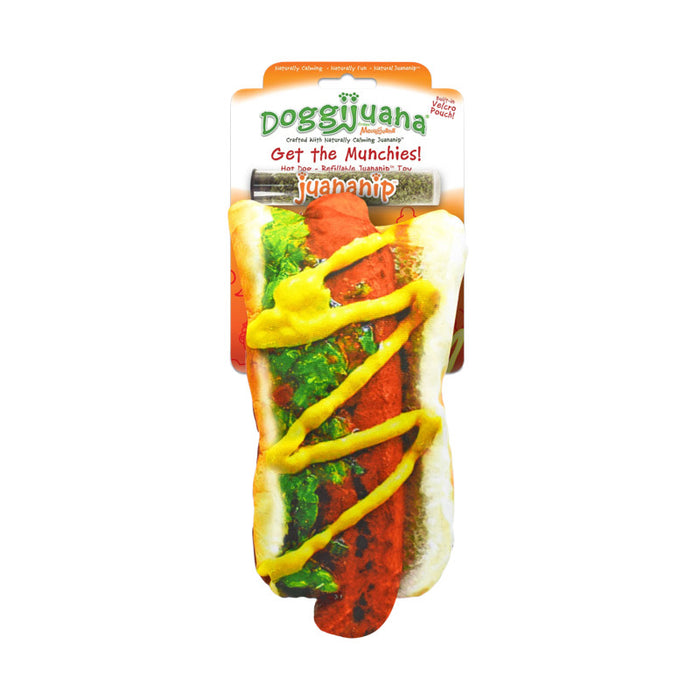 Doggijuana Refillable Juananip Hot Dog Squeaky Plush