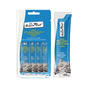 Fussie Cat Tuna with Small Anchovy in Goat Milk Puree Treats (4 pack)