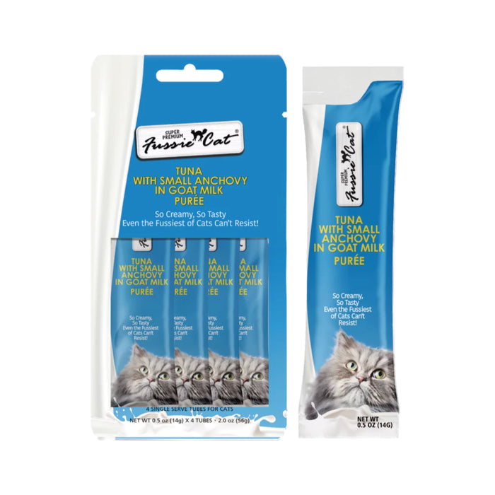Fussie Cat Tuna with Small Anchovy in Goat Milk Puree Treats (4 pack)