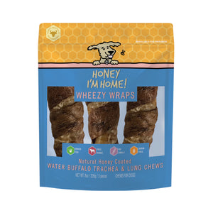 Honey I'm Home Wheezy Wraps Buffalo Trachea Chews 8oz (3 count)