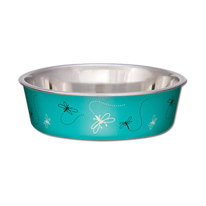 Loving Pets Bella Bowl, Non-Skid Stainless Steel Turquoise Dragonfly
