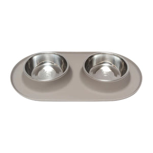 Messy Mutts Double Silicone Feeder with Stainless Bowls, Grey