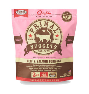 Primal Feline Raw Frozen Nuggets Beef & Salmon 3lb