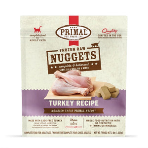 Primal Feline Raw Frozen Nuggets Turkey 3lb