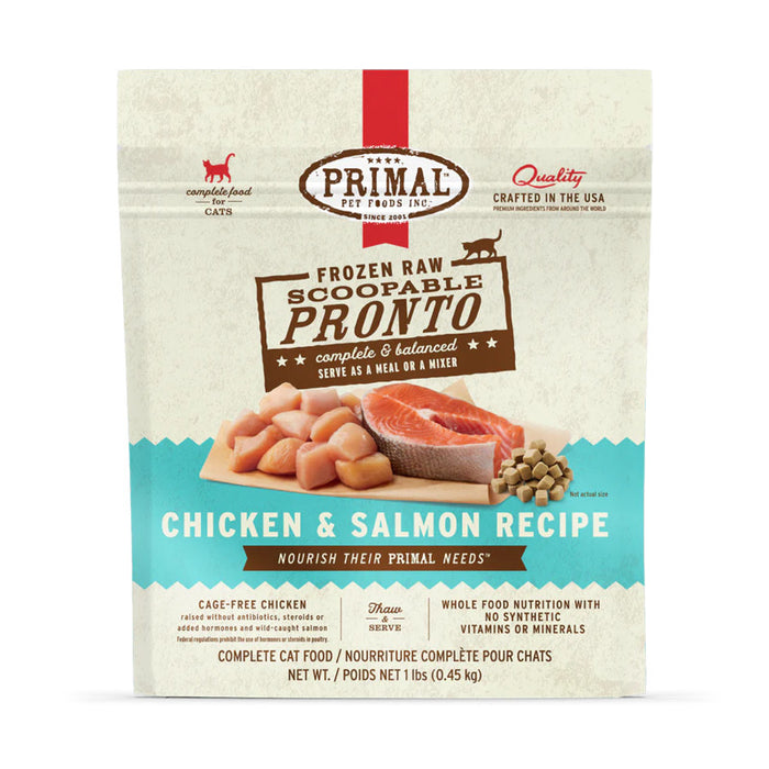 Primal Feline Raw Frozen Pronto Chicken Salmon 1lb