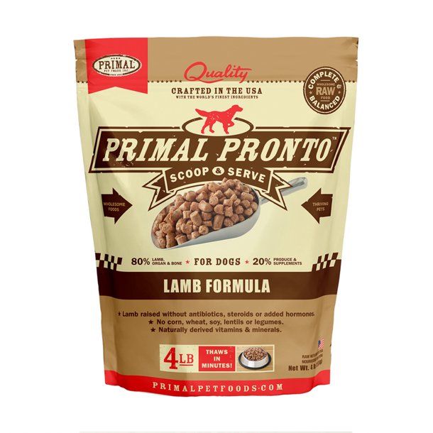 Primal Pronto Frozen Raw Lamb Dog Food 4lb
