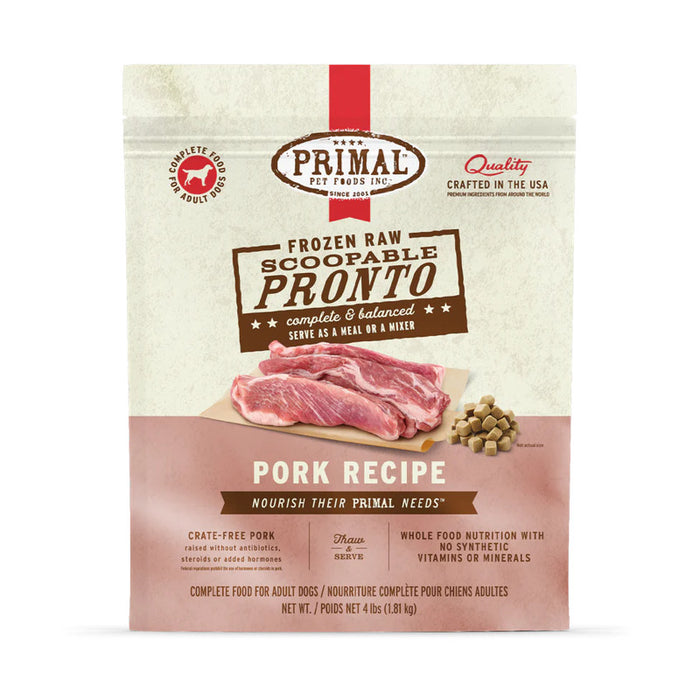 Primal Pronto Frozen Raw Pork Dog Food 4lb