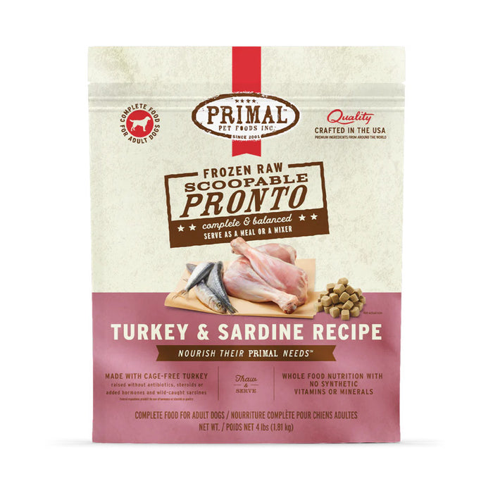 Primal Pronto Frozen Raw Turkey & Sardine Dog Food 4lb