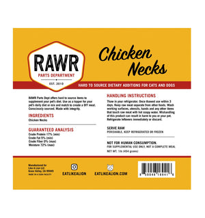 Rawr Frozen Raw Chicken Necks for Dogs & Cats 1lb