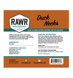 Rawr Frozen Raw Duck Necks for Dogs & Cats 1lb