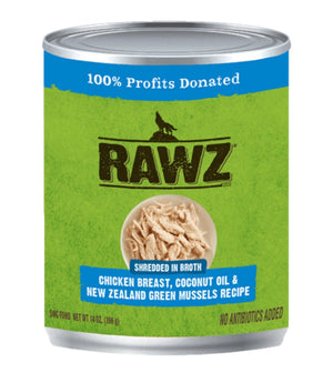 Rawz Shredded Chicken Breat Coconut Oil & New Zealand Green Mussels Dog Food Can
