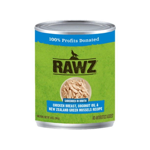 Rawz Shredded Chicken Breast Coconut Oil & New Zealand Green Mussels Dog Food Can