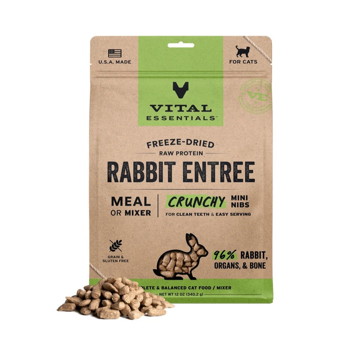 Vital Essentials Freeze-Dried Crunchy Nibs Rabbit Cat Food 12oz