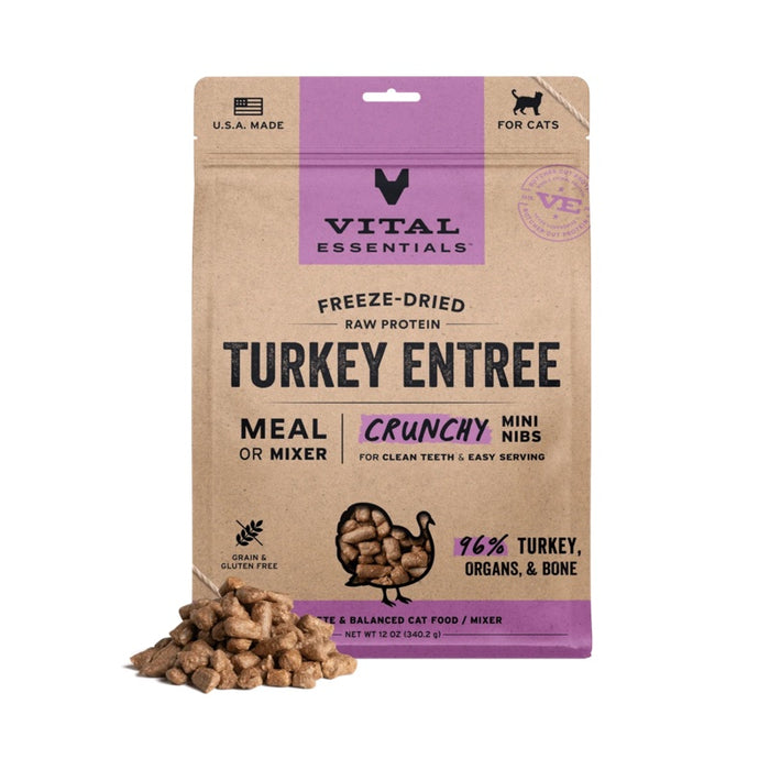 Vital Essentials Freeze-Dried Crunchy Nibs Turkey Cat Food 12oz