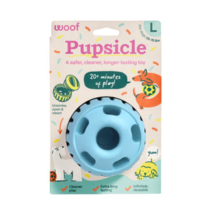 Woof Pupsicle Long Lasting Refillable Dog Treat Dispenser Toy Blue