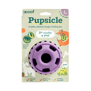 Woof Pupsicle Long Lasting Refillable Dog Treat Dispenser Toy Lavender